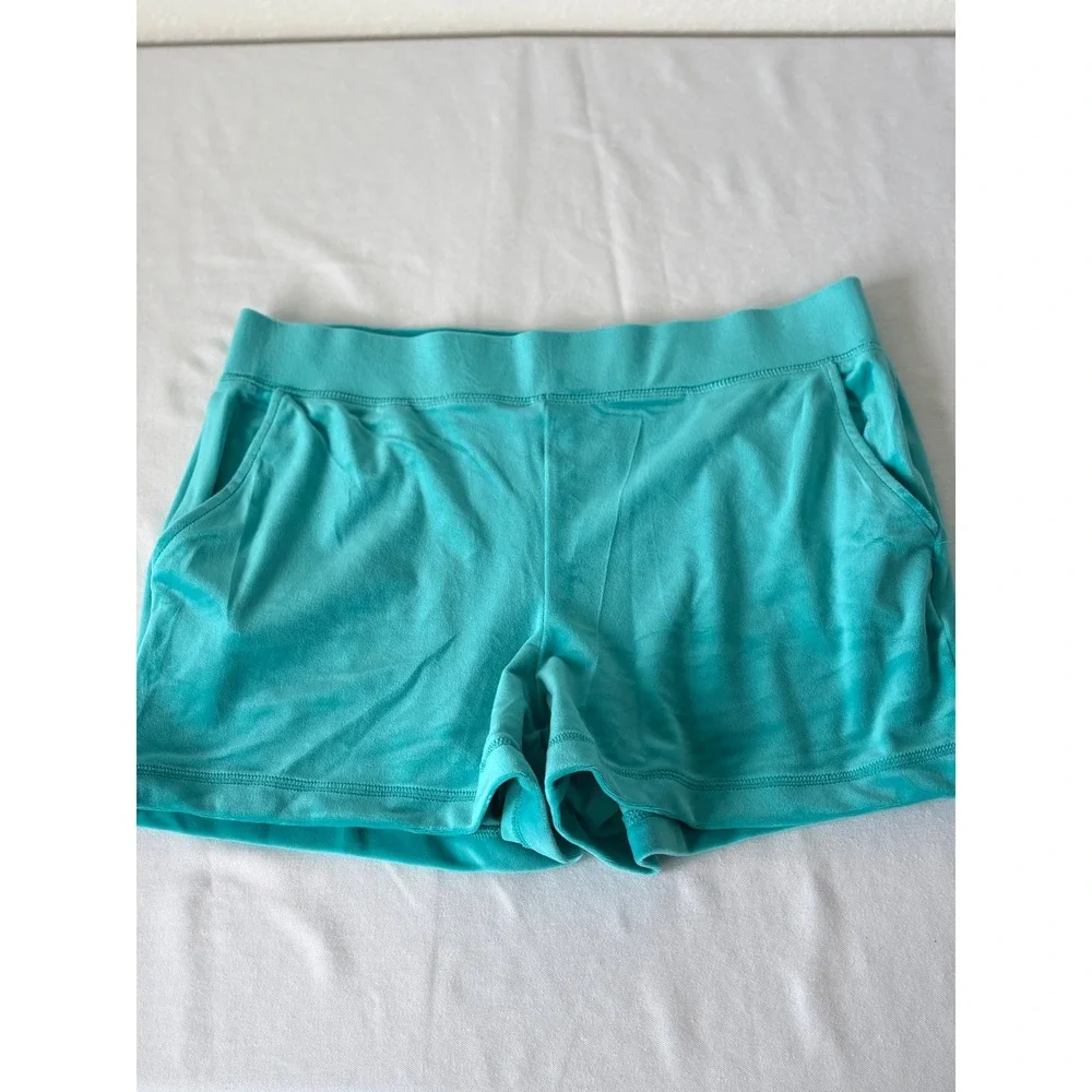 Juicy Couture Teal Blue Velour Rhinestone Logo Lounge Shorts Womens Large new